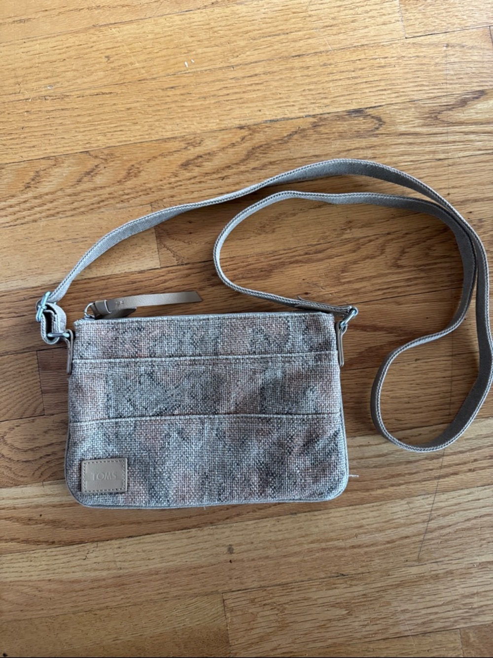 TOMS Small Neutral Multi-Tone Crossbody Bag Zippers and Pockets